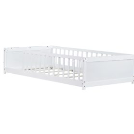 Twin Size Floor Platform Bed with Built-in Book Rack