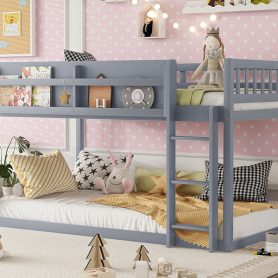 Low Solid Wood Twin Over Twin Bunk Bed With Ladder