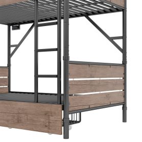 Metal Twin XL over Twin XL Bunk Bed With LED Light And Charge Station 32 Metal Twin XL over Twin XL Bunk Bed With LED Light And Charge Station