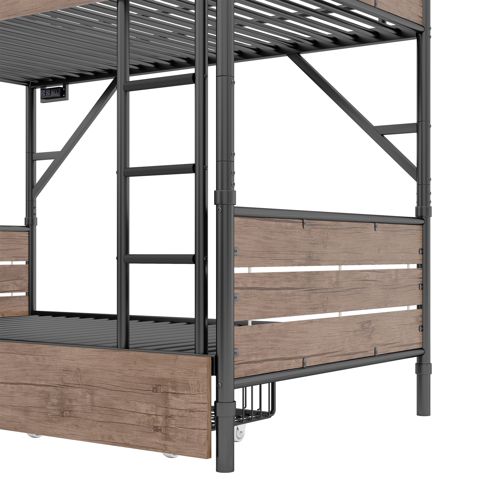 Metal Twin XL over Twin XL Bunk Bed With LED Light And Charge Station 12 Metal Twin XL over Twin XL Bunk Bed With LED Light And Charge Station
