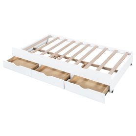 Twin Size Wooden LED Platform Bed with Trundle, Storage Headboard and Drawers