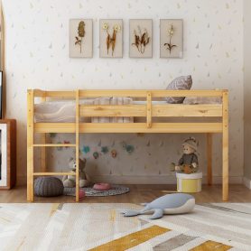 Solid Wood Twin Size Loft Bed with Ladder