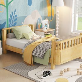 Twin Size Wood Low Profile Full Bed With Rails