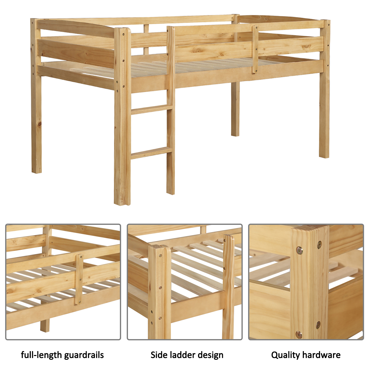 Solid Wood Twin Size Loft Bed with Ladder 5 Solid Wood Twin Size Loft Bed with Ladder