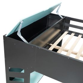 Full Size Wood Loft Bed With Height-adjustable Desk, Drawers, Storage Compartments, Hanging Rod And RGB Lights