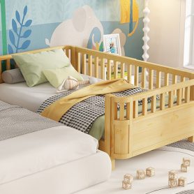 Twin Size Wood Low Profile Full Bed With Rails
