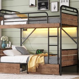 Metal Twin XL over Twin XL Bunk Bed With LED Light And Charge Station 42 Metal Twin XL over Twin XL Bunk Bed With LED Light And Charge Station