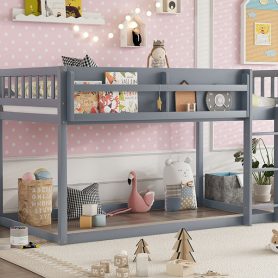 Low Solid Wood Twin Over Twin Bunk Bed With Ladder