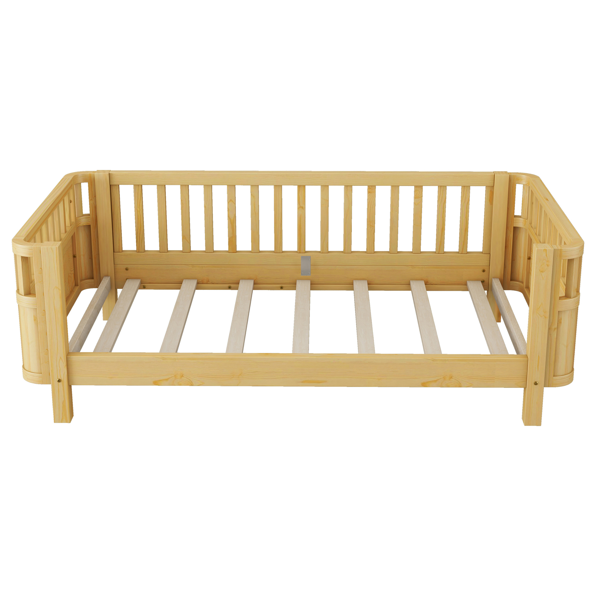 Twin Size Wood Low Profile Full Bed With Rails