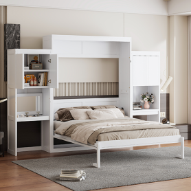 Queen Size Murphy Bed with Desk, Vanity and Cabinets