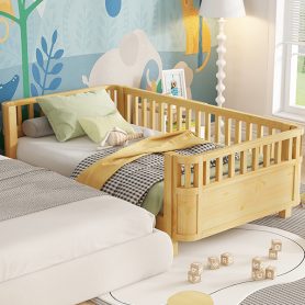 Twin Size Wood Low Profile Full Bed With Rails