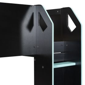 Full Size Wood Loft Bed With Height-adjustable Desk, Drawers, Storage Compartments, Hanging Rod And RGB Lights