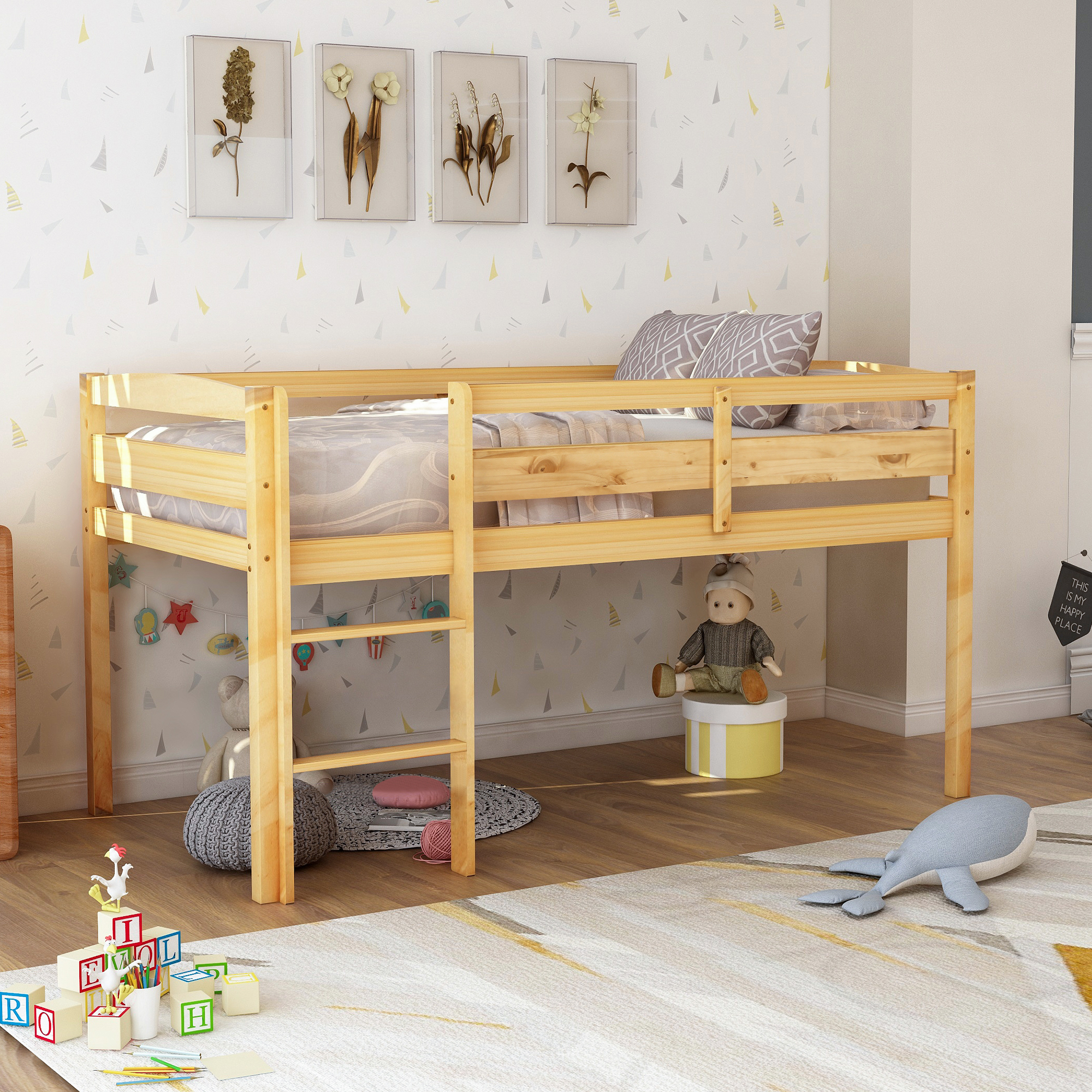 Solid Wood Twin Size Loft Bed with Ladder 3 Solid Wood Twin Size Loft Bed with Ladder