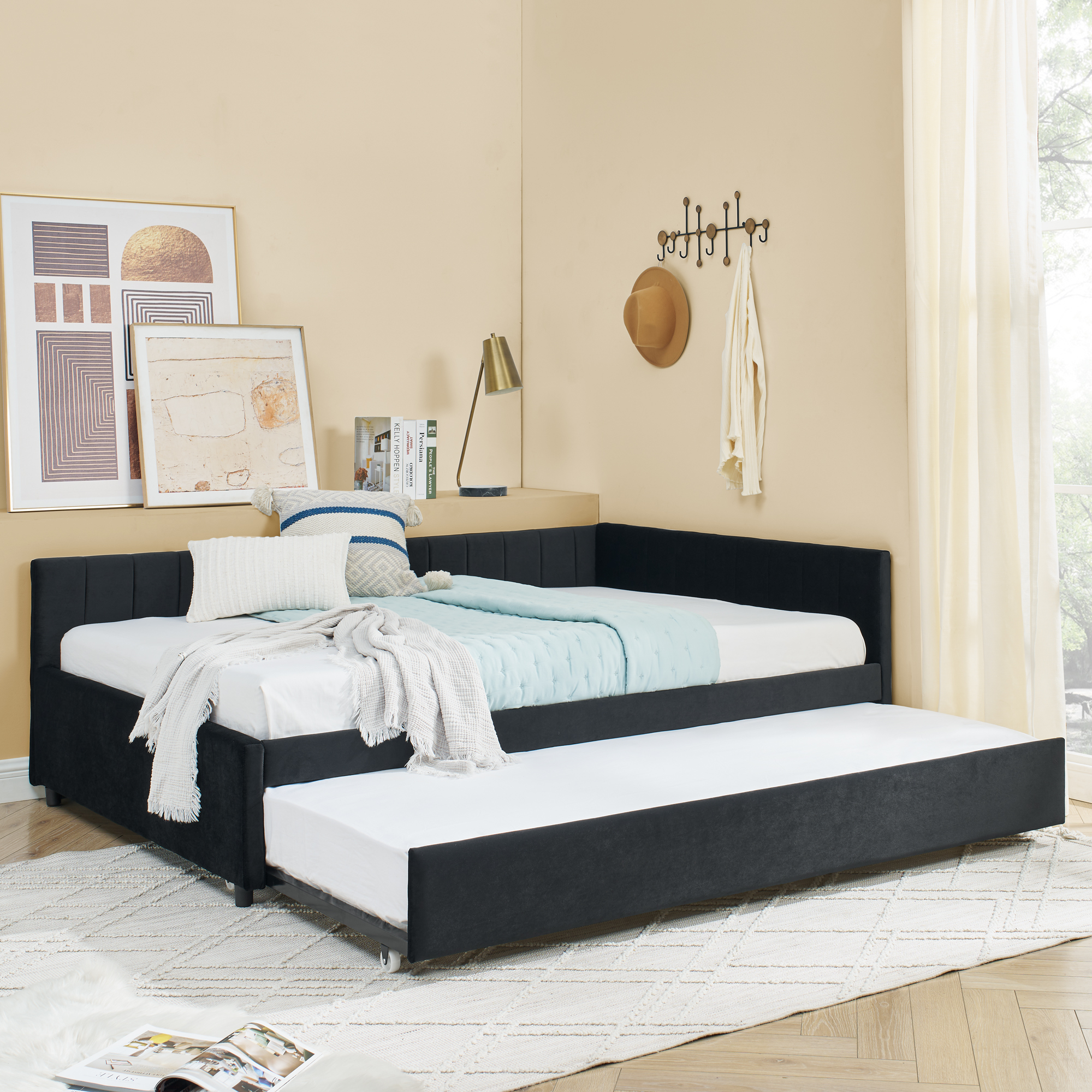 Full Size Daybed with Trundle, Comfortable Backrest And Armrests 5 Full Size Daybed with Trundle, Comfortable Backrest And Armrests
