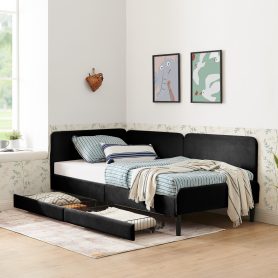 Twin Size Upholstered Platform Bed Frame With 2 Storage Drawers