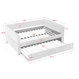 Boucle Fabric Full Size Daybed With Trundle