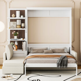 Queen Size Murphy Bed Wall Bed with Sofa and Shelves