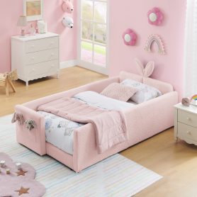 Twin Size Platform Bed with Cute Rabbit Ear Shaped Headboard