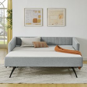 Linen Fabric Twin Size Daybed With Trundle