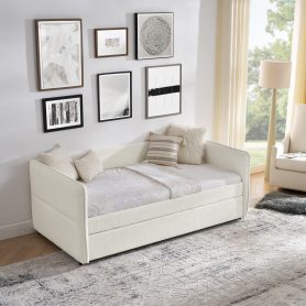 Boucle Fabric Twin Size Daybed With Trundle