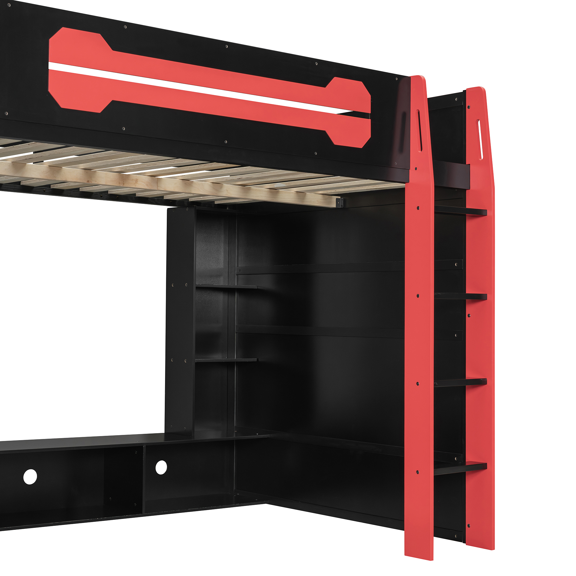 Full Size Wood Loft Bed with Desk, Multi-storage Shelves and RGB Light 13 Full Size Wood Loft Bed with Desk, Multi-storage Shelves and RGB Light