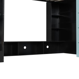 Twin Size Wood Loft Bed with Desk, Multi-storage Shelves and RGB Light