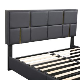 Upholstered Queen Size Platform Bed with Hydraulic Storage System