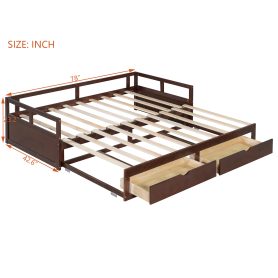 Wooden Daybed with Trundle Bed and Two Storage Drawers