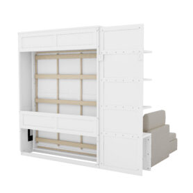 Queen Size Murphy Bed Wall Bed with Sofa and Shelves