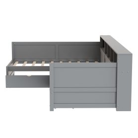 L- Shape Twin Size Bed Frame with Storage 3 Drawers