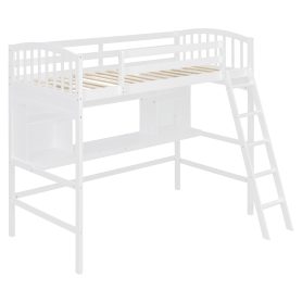 Twin Size Loft Bed with Storage Shelves, Desk and Ladder