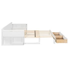 Full Size Daybed with Removable Desk, Storage Drawers & Hydraulic Side Table