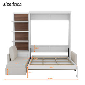 Queen Size Murphy Bed Wall Bed with Sofa and Shelves