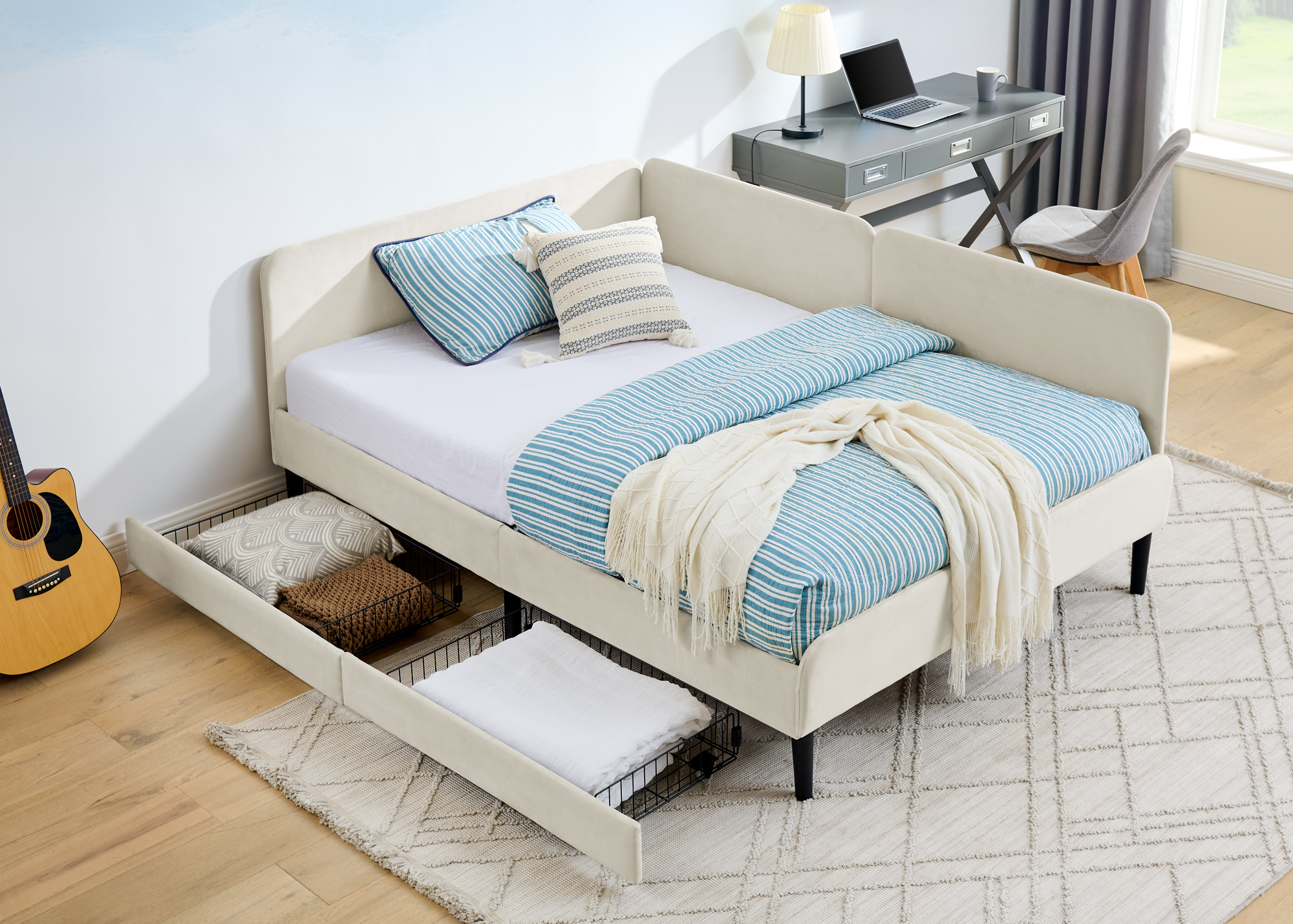 Full Size Upholstered Platform Bed Frame with 2 Storage Drawers 5 Full Size Upholstered Platform Bed Frame with 2 Storage Drawers