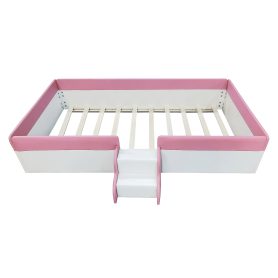 Twin Size Upholstered Daybed Frame with Fence and Stairs