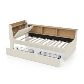 Twin Size Upholstery Velvet Day Bed with Storage Headboard and Wireless Charging