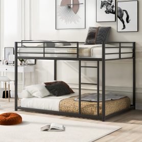Full Over Full Metal Low Bunk Beds With Ladder
