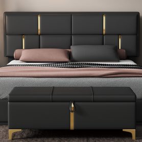 Upholstered Queen Size Platform Bed with Hydraulic Storage System