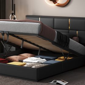 Upholstered Queen Size Platform Bed with Hydraulic Storage System