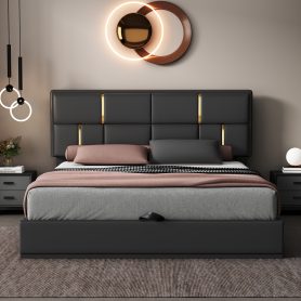 Upholstered Queen Size Platform Bed with Hydraulic Storage System