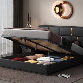 Upholstered Queen Size Platform Bed with Hydraulic Storage System