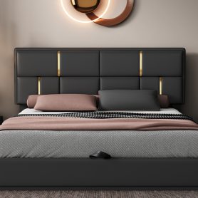 Upholstered Queen Size Platform Bed with Hydraulic Storage System