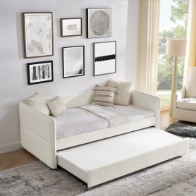 Boucle Fabric Twin Size Daybed With Trundle