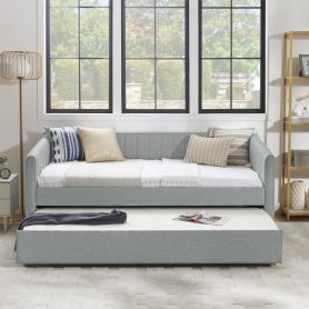 Linen Fabric Twin Size Daybed With Trundle