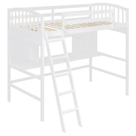 Twin Size Loft Bed with Storage Shelves, Desk and Ladder