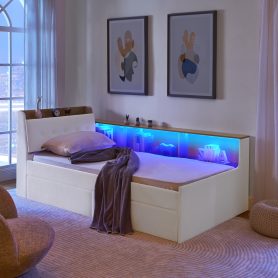 Twin Size Upholstery Velvet Day Bed with Storage Headboard and Wireless Charging