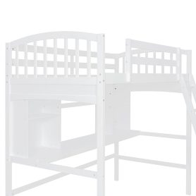 Twin Size Loft Bed with Storage Shelves, Desk and Ladder