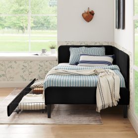 Twin Size Upholstered Platform Bed Frame With 2 Storage Drawers