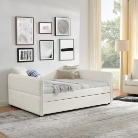 Boucle Fabric Full Size Daybed With Trundle