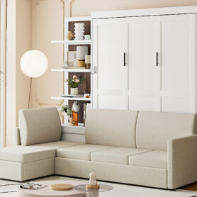 Queen Size Murphy Bed Wall Bed with Sofa and Shelves